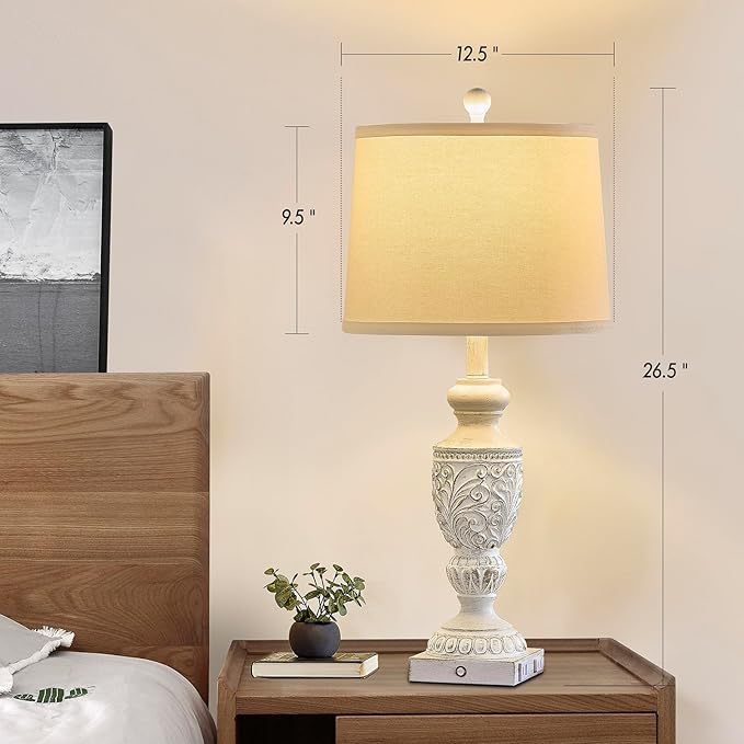 26.5" Farmhouse Table Lamp Set of 2, 3-Way Dimmable Touch Control Vintage Rustic Side Table Nightstand Lamps for Bedroom Living Room Study Room (Whitewashed Gold)
