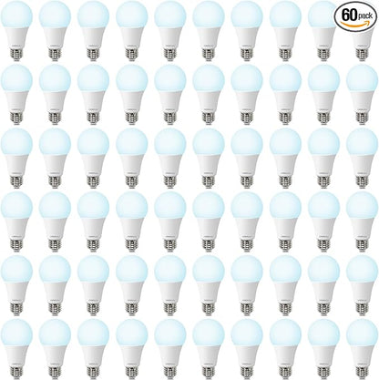 60 Pack A19 LED Bulbs 60W Equivalent, 8W Daylight 5000K LED Light Bulbs, E26 Medium Base, Non-Dimmable, 800 Lumens, Ideal for Bedroom Living Room