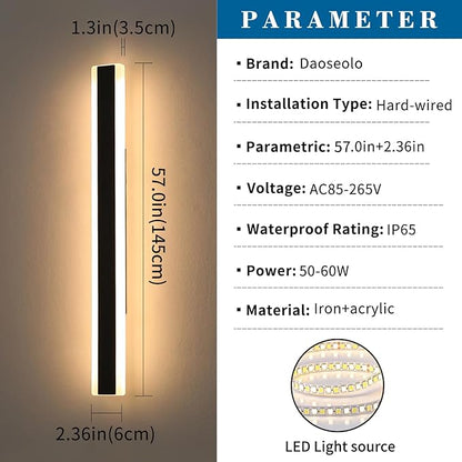 2 Pack Long LED Wall Light, 57inch Modern Wall Sconce, 50W, 3000K Warm White, IP65 Waterproof, White Acrylic, Outdoor Wall Mount Light Fixture for Patio, Garage, Entryway, Fence