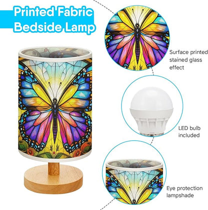 Butterfly Table Lamp LED 3-Color Pressed Bedside, Butterfly Shade Lamp with Wood Base for Bedroom Living Room Desk Office TL01
