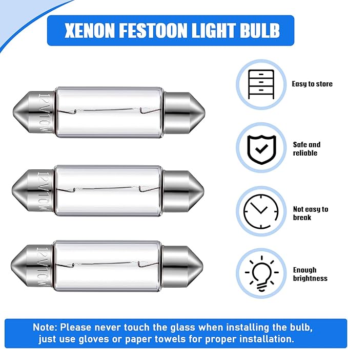 20 Pcs Xenon Festoon Light Bulb Clear Double Ended Festoon Bulb Marine Festoon Bulb 12V Standard Miniature 6411 Bulb for Mantel, Shelves, Bookcase, Refrigerator, Car Tail Light, Dome Light (10W)