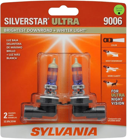 SYLVANIA - 9006 SilverStar Ultra - High Performance Halogen Headlight Bulb, High Beam, Low Beam and Fog Replacement Bulb, Brightest Downroad with Whiter Light, Tri-Band Technology (Contains 2 Bulbs)