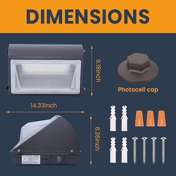 150W LED Wall Pack Light with Photocell 2Pack, 4000/5000/6500K 3CCT, 80/100/120/150W Selectable, Commercial Security Lighting Outdoor LED Wall Lights for Parking Lot Warehouse Barn 100-277V ETL Listed