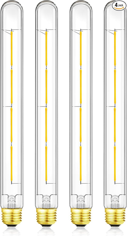 XININSUN T300 Led Bulb, 11.8 Inch Long Tubular Led Light Bulbs, 100Watt Equivalent, 1000lm, Dimmable, Clear Glass, E26 10W T10 LED Edison Tube Lamp Bulb,4 Pack. (6W=60W 3000K)