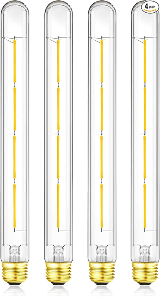 XININSUN T300 Led Bulb, 11.8 Inch Long Tubular Led Light Bulbs, 100Watt Equivalent, 1000lm, Dimmable, Clear Glass, E26 10W T10 LED Edison Tube Lamp Bulb,4 Pack. (6W=60W 3000K)