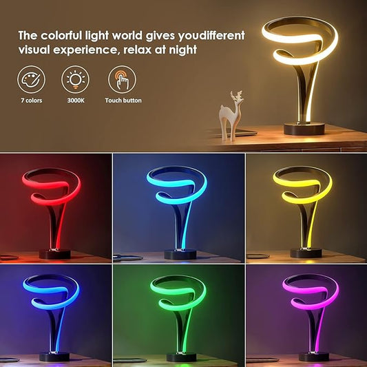 Spiral LED Table Lamp Set of 2-10 Color Modes, Touch Dimming, Modern Nightstand Lights for Bedroom & Living Room