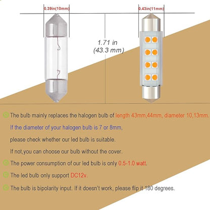 578 Festoon LED Bulb 43mm 44mm,211-2 LED Bulbs Gold Amber,Festoon 212-2 LED Bulb DC 12V for Automotive Interior Dome Door Trunk Lights (Pack 12)
