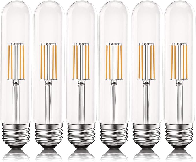 LUXRITE Vintage T9 LED Tube Light Bulbs 60W Equivalent, 2700K Warm White, 550 Lumens, Dimmable Edison Tubular Light Bulbs 5W, Clear Glass, LED Filament Bulb, UL Listed, E26 Standard Base (6 Pack)
