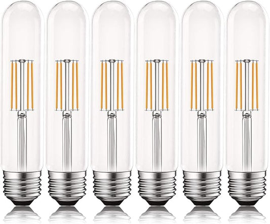 LUXRITE Vintage T9 LED Tube Light Bulbs 60W Equivalent, 2700K Warm White, 550 Lumens, Dimmable Edison Tubular Light Bulbs 5W, Clear Glass, LED Filament Bulb, UL Listed, E26 Standard Base (6 Pack)