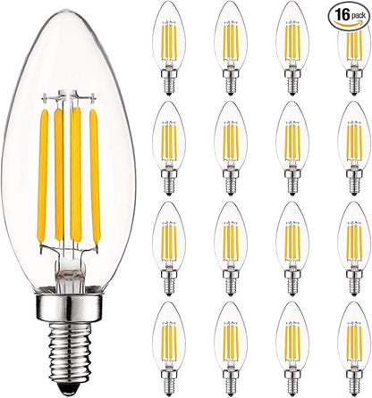 LUXRITE Vintage Candelabra LED Bulb 60W Equivalent, 550 Lumens, 4000K Cool White, Chandelier Light Bulbs 5W, Dimmable, Clear Glass, Filament Candle Bulbs, UL Listed, E12 Base (16 Pack)