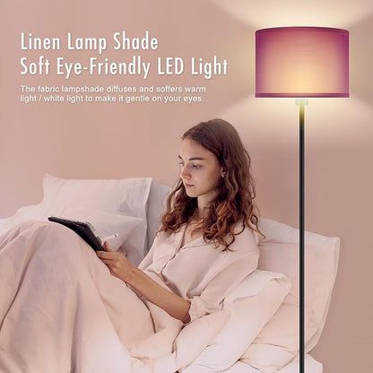 Floor Lamp, Standing Lamp, Modern Stand Up Lamps with Purple Lampshade, 59" Tall, Foot Switch, Simple Living Room Decor for Kids Room, Girls Room, Den, Office - Black(NO Bulb,E26 Base)