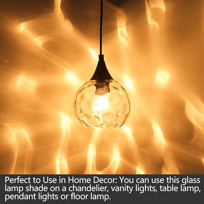 3 Pack Fixture Replacement Globe Shade, 6 Inch Diameter, E26 Base 1-5/8 Inch Fitter, Glass Globe Lampshade Cover for Pendant Wall Sconce Chandelier Vanity Light (3 Pack 6 Inch Clear Hammered Glass)