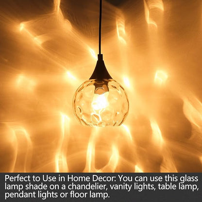 3 Pack Fixture Replacement Globe Shade, 6 Inch Diameter, E26 Base 1-5/8 Inch Fitter, Glass Globe Lampshade Cover for Pendant Wall Sconce Chandelier Vanity Light (3 Pack 6 Inch Clear Hammered Glass)