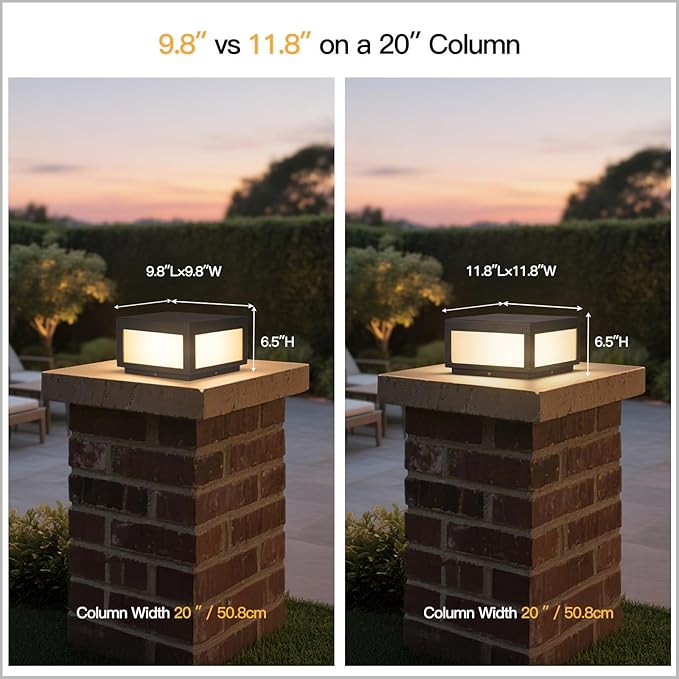 Outdoor Post Lights Hard Wired, 9.8" Pillar Lights Waterproof, AC100-240V LED Column Lamp, Electric Modern Fence Deck Cap Lantern 3000K Lighting for Patio Garden Driveways Entrances Posts