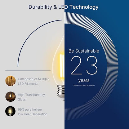 FLSNT 2700K Soft White LED Chandelier Edison Bulbs, 100W Equivalent, Dimmable CA11 E26 Base LED Candelabra Bulbs, 800LM, 6 Pack UL,CA65 Listed.