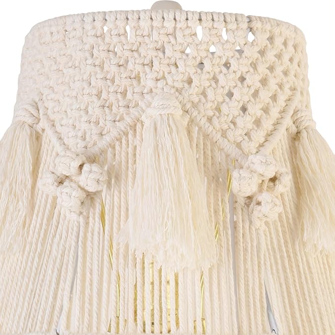 Boho Bell Lampshade Handmade White Ivory Lamp shade 7.5``Top x 12``Bottom x 11``High(Spider) Medium Woven Lamp shade for Table Lamp & Bedside Lamp - Replacement Tassel Lampshade