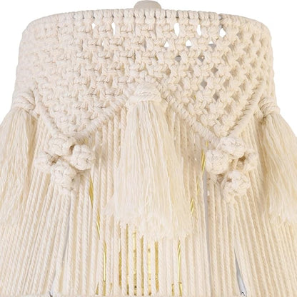 Boho Bell Lampshade Handmade White Ivory Lamp shade 7.5``Top x 12``Bottom x 11``High(Spider) Medium Woven Lamp shade for Table Lamp & Bedside Lamp - Replacement Tassel Lampshade
