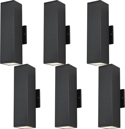 Modern Exterior Lighting Fixtures, Black Outdoor Wall Light Fixtures, 14 in Up and Down Front Porch Light,Square Outdoor Lights for House,Garage Include 12 * 7W Led GU10 Bulbs Aluminum 6PCS