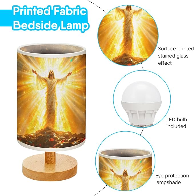 The Resurrection of Jesus Table Lamp LED 3-Color Pressed Bedside, The Resurrection of Jesus Shade Lamp with Wood Base for Bedroom Living Room Desk Office TL01