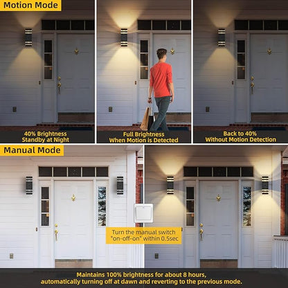SHIMR Motion Sensor Outdoor Wall Lights 2 Pack, Dusk to Dawn Outdoor Sconce Lights with Bulbs, Aluminum Exterior Lighting Fixtures Wall Mount, Waterproof Outside Light for House Porch [ETL Listed]