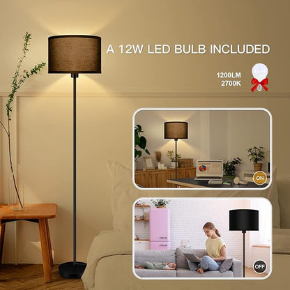 Floor Lamp Black, Standing Lamp, 58" Tall Lamps for Living Room, Simple Pole Lamp with Black Lampshade, On/Off Foot Pedal, Bright Dimming Light for Kids Room Bedroom Office Decor(Without Bulbs)