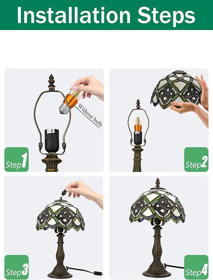 KY&BOSAM Tiffany Table Lamps Irish Celtic Stained Glass Light Lamp 17500 Lumen Style Shade E26 Bulb Holder Metal Base 8*8*14 Inch Memory Gifts Bedroom Living Room Kitchen Office St Patrick's Day Decor