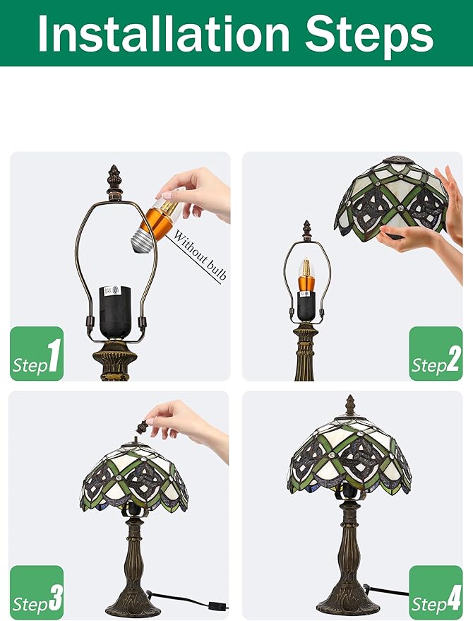 KY&BOSAM Irish Celtic Tiffany Table Lamp Shamrock Style Desk Lamp Stained Glass Night Light 14 Inch Tall 8 Inch Wide Shade Beside Lamp 1 Bulb Antique Zinc Base for Home Bedroom St Patrick's Day Decor