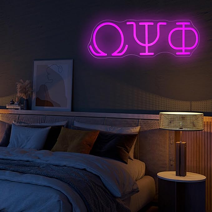 16in Psi Phi Fraternity Neon Sign, USB Dimmable Greek Lettering Psi Phi Neon Light Light Up Sign for Man Cave Bar Office Decor Omega Holiday Gifts