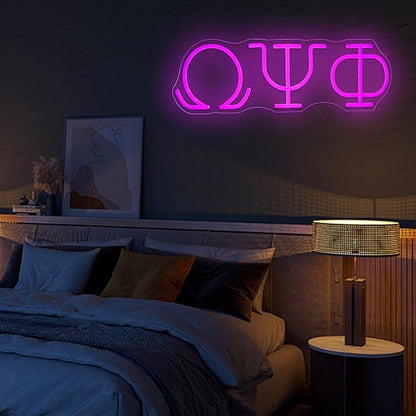 16in Psi Phi Fraternity Neon Sign, USB Dimmable Greek Lettering Psi Phi Neon Light Light Up Sign for Man Cave Bar Office Decor Omega Holiday Gifts