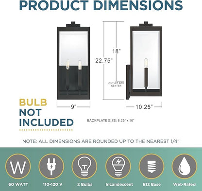 Quoizel Westover Modern Wall Sconce, 22.75 Inch Western Bronze 2-Light Outdoor Light Fixture, Clear Beveled Glass Wall Lantern, 60 W, Industrial Design Wall Light for Porch, Patio, Gazebo or Yard