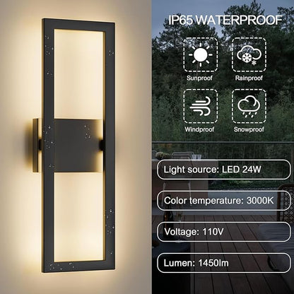 LamQee 22" Modern Outdoor Wall Lights 2 Packs, 3000K 1450LM LED Large Exterior Lighting Fixtures with Rectangle Frame, Matte Black Linear Outside Sconce Wall Mount for House Porch Patio Garage Door