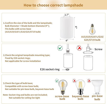 3 Pack Frosted Opal White Glass Lamp Shade, Lip-less Cylinder Glass Light Fixture Cover, Replacement Globe for Chandelier, Pendant, Vanity Light