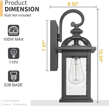 Darkaway Dusk to Dawn Outdoor Lights Fixture Wall Mount, Exterior Wall Light with Seeded Glass Waterproof Black Outside Wall Sconce for House Porch Hallway Garage