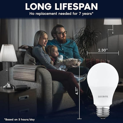 LUXRITE A19 LED Light Bulb 60 Watt Equivalent, Non-Dimmable, 4000K Cool White, 800LM, Standard LED Light Bulbs 8W, E26 Base, Enclosed Fixture Rated, Damp Rated, ETL Listed (96 Pack)