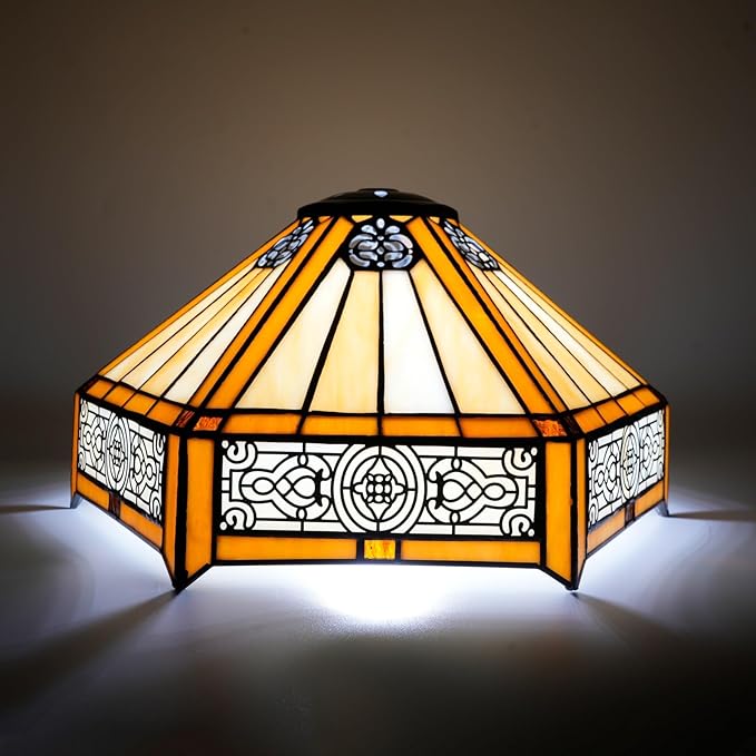 Tiffany Lamp Shade Replacement, 12 Inch Openwork Hexagon Stained Glass Vintage Handmade Cute Decor Ceiling Light Shade for Table Lamp Pendant Light