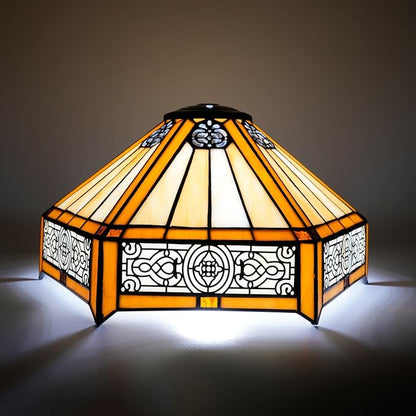 Tiffany Lamp Shade Replacement, 12 Inch Openwork Hexagon Stained Glass Vintage Handmade Cute Decor Ceiling Light Shade for Table Lamp Pendant Light