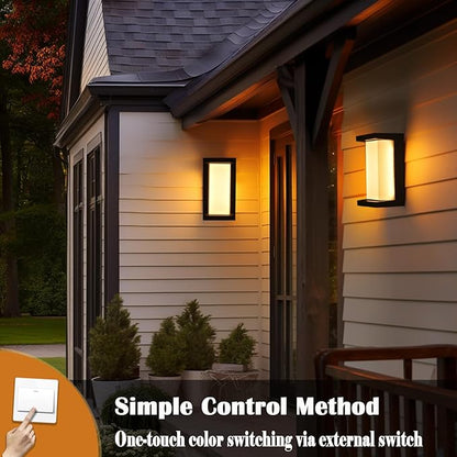 Black Exterior Lighting Fixtures, Rectangular Modern Front Porch Light Fixtures, 12W Outdoor Wall Light Fixtures Wall Mount, IP65 Waterproof Outdoor Wall Sconce 3-Color-Changeable