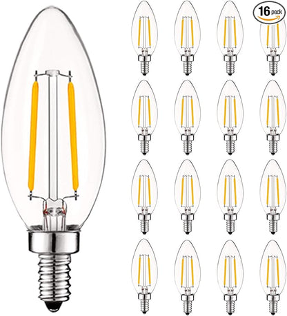 LUXRITE 4W Vintage Candelabra LED Bulbs Dimmable, 400 Lumens, 2700K Warm White, LED Chandelier Light Bulbs 40W Equivalent, Clear Glass, Filament Candle Bulb, UL Listed, E12 Base (16 Pack)