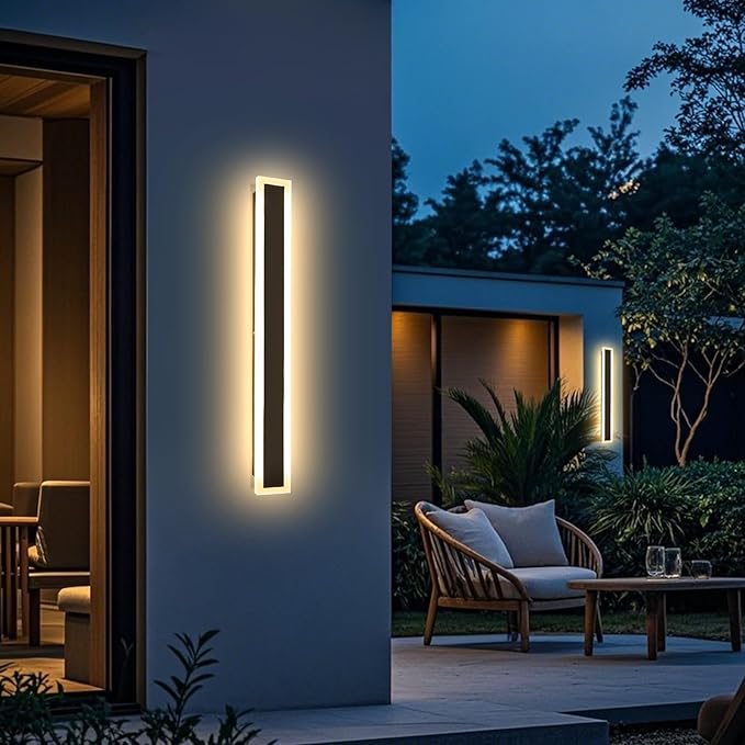 2 Pack 31.5inch Outdoor Wall Lights LED 3000K Outdoor Wall Sconce IP65 Waterproof Black Porch Lights for Garden Garage Patio