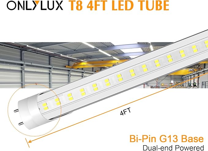 Led Tube Lights 4ft, 4 Foot Led Bulbs 24-Pack 28W 5000K 4000lm Daylight T8 T10 T12 Fluorescent Replacement Dual Ended Power Clear Lens