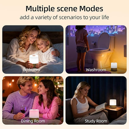 Nursery Night Light with Clock for Kids, Touch Lamp Bedside Desk Lamp, Portable Breastfeeding Night Lamp for Baby, 3 Color Stepless Dimming Up for Restaurant,Bedroom,Rechargeable (Wood Grain)