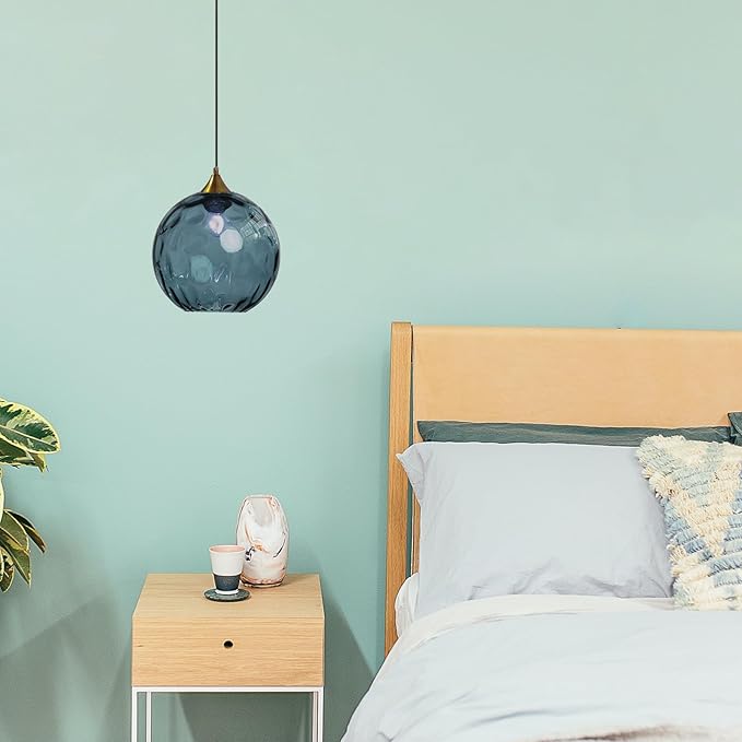 7.8 Inches Navy Blue Glass Globe Pendant Lights Fixtures E26 Modern Farmhouse Glass Ball Pendant Lighting with Gold Brass Finish (Navy Blue)