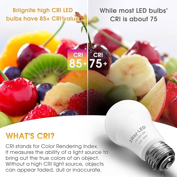 Briignite LED Light Bulbs, 3 Way Light Bulbs 50 100 150W Equivalent, 3 Way Light Bulb, Three Way A19 E26 Medium Base, Warm White 3000K, 600lm-1200lm-1600lm, 4 Pack
