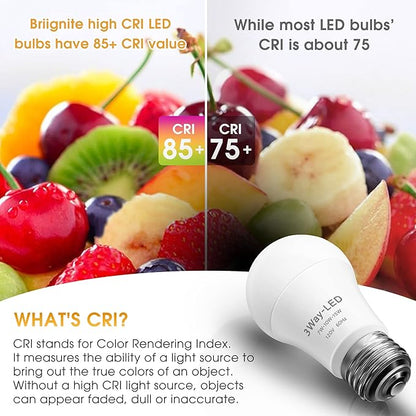 Briignite LED Light Bulbs, 3 Way Light Bulbs 50 100 150W Equivalent, 3 Way Light Bulb, Three Way A19 E26 Medium Base, Warm White 3000K, 600lm-1200lm-1600lm, 4 Pack