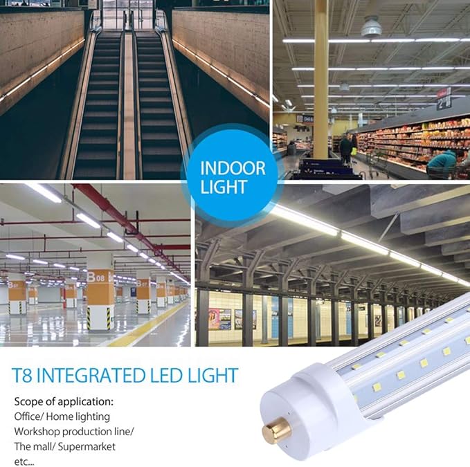 T8 V Shaped 8FT LED Tube Light,Need Bypass Ballast,65W Single Pin FA8 Base, 7800LM, 5000K Daylight White 8 Foot (Replace150W Bulbs),Dual-Ended Power AC 85-277V 12 Pack