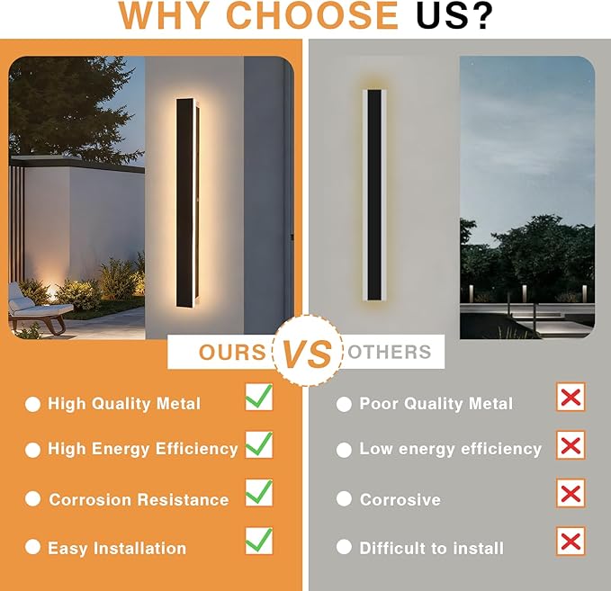 2 Pack Modern Outdoor Wall Lights 31.5 Inche 3000K LED Outdoor Wall Light for House Exterior Wall Garage Entrance Lighting Fixtures IP65 Long Strip Wall Sconces for Doorway Patio Passage