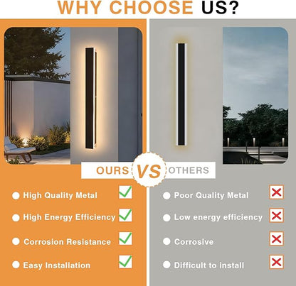 2 Pack Modern Outdoor Wall Lights 31.5 Inche 3000K LED Outdoor Wall Light for House Exterior Wall Garage Entrance Lighting Fixtures IP65 Long Strip Wall Sconces for Doorway Patio Passage