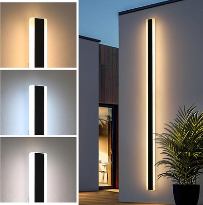 Mikeru 2Pack 71inch Outdoor Wall Light Fixtures, 3000/4500/6000K 3 Color Modern Black Linear Wall Lights Front Porch Light Wall Mounted Led Lighting for Basement, Shop,Garage Lighting Non-Dimmable