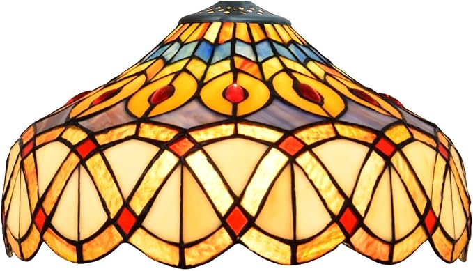 Tiffany Style Lamp Shade, 12 Inch Yellow Peacock Stained Glass Lamp Shade Replacement Vintage Creativity Lamp Cover Accessories Fit for Table Lamp Pendant Light Ceiling Light