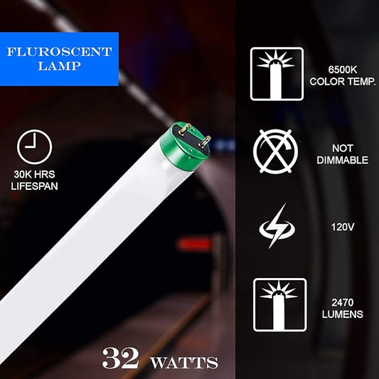 DYSMIO Case of 30 48 inch 32 Watts T8 High CRI Fluorescent Tube Light eco- Friendly Replacement Bulbs with Alto II Technology- 30 Pack, 6500K Daylight